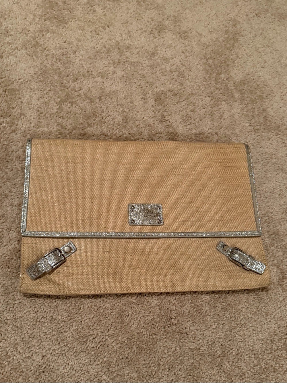 Lodis Bora Bora Clutch Bag tan canvas/linen exterior Leather
